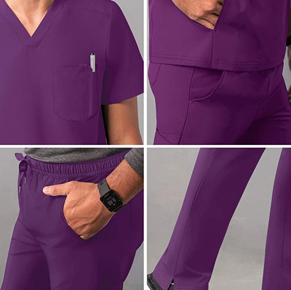 Adar Addition Go-Everyday Scrub Set for Men Top & Cargo Scrub Pants XL Eggplant